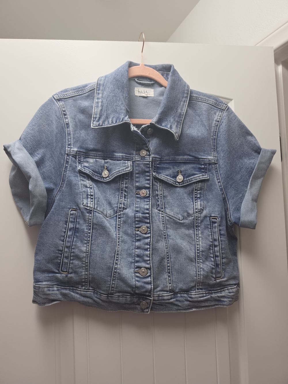 Light Blue Denim Short-Sleeve Jacket - Nicole Miller